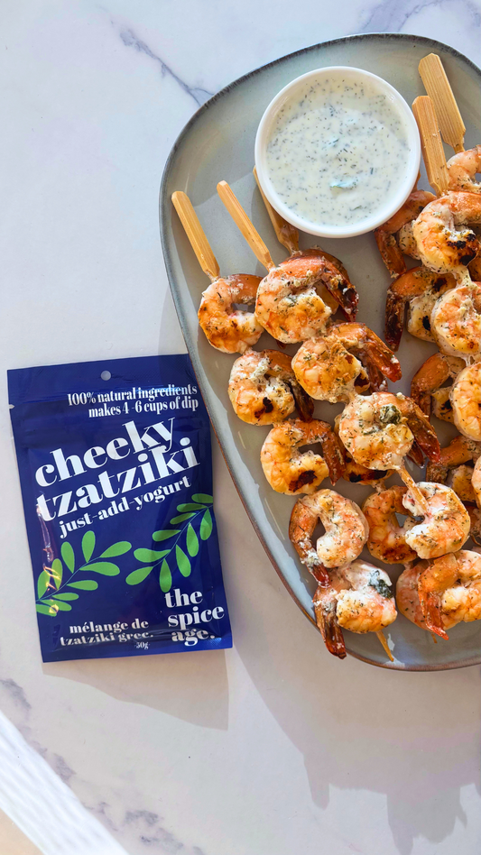 Cheeky Tzatziki Grilled Shrimp Skewers